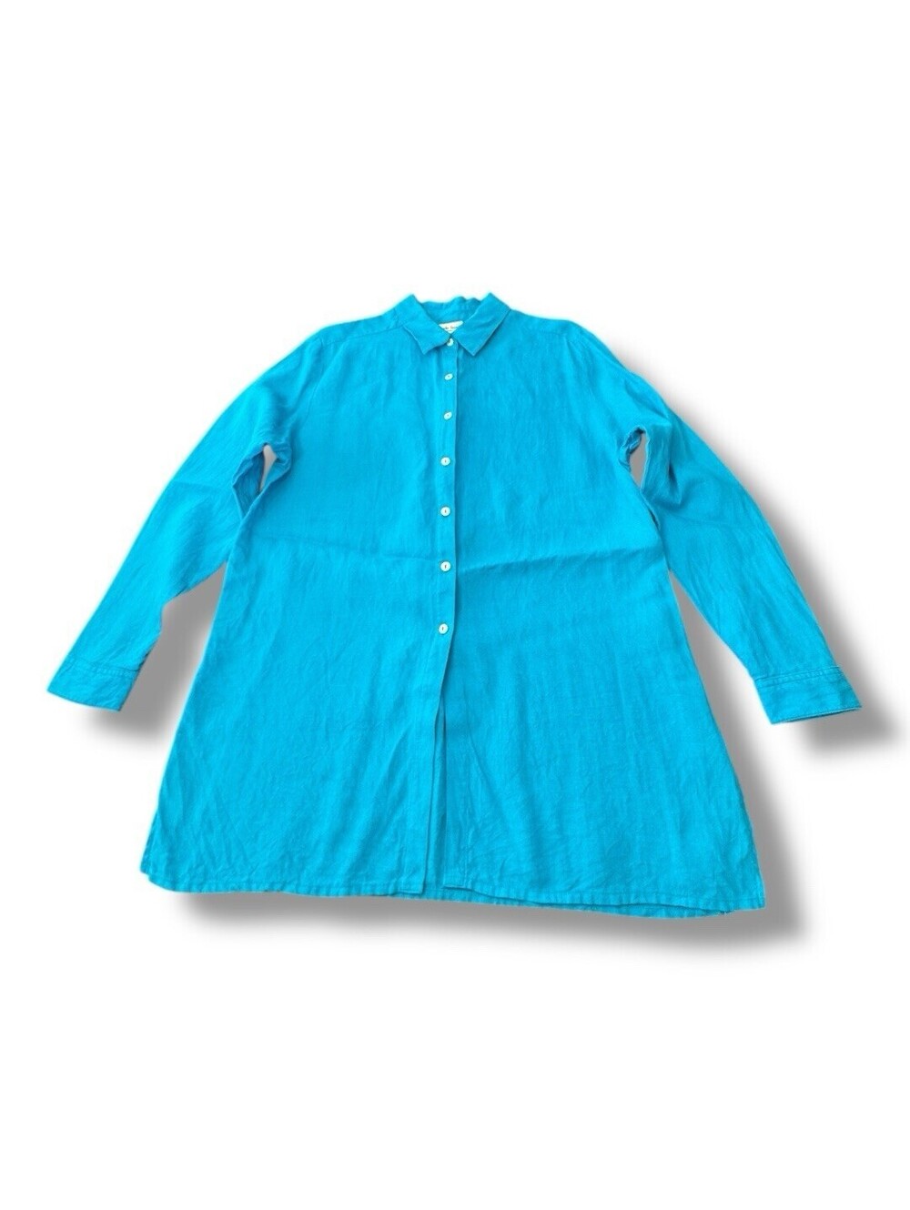 Amanda Smith Pure Linen Tunic Shirt Long Sleeve Button Down Turquoise Women’s XL